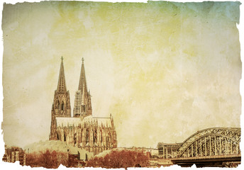 Vintage view of Gothic Cathedral in Cologne,