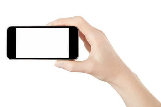Smartphone in female hand on white, clipping path