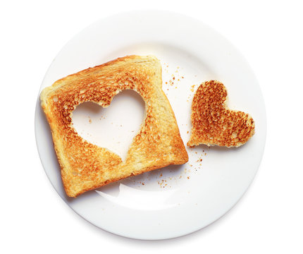 Toast bread with cut out heart shape