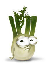 Sad fennel, disappointed vegetable cartoon character