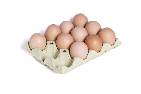 Ten eggs in a dozen eggs cardboard
