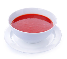 Tasty tomato soup, isolated on white
