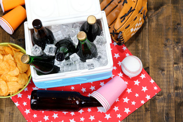 Ice chest full of drinks in bottles