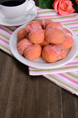 Delicious cookies peaches on table close-up