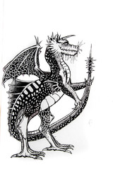 Dragon made with ink, tattoo sketch illustration