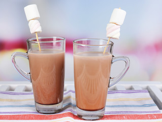 Hot chocolate with marshmallows, on light background
