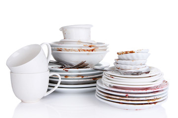 Dirty dishes isolated on white