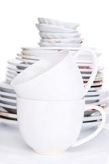 Dirty dishes isolated on white