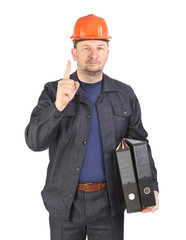 Man holding folders.