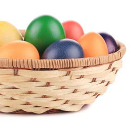 close up of Easter eggs and basket