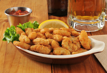 Popcorn shrimp and beer