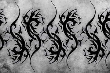 Tribal Tattoo design over grey background. textured backdrop. Ar