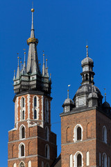 Fototapeta na wymiar towers of St. Mary's Basilica in cracow in poland