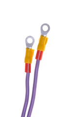 Electrical cable with terminal isolated on white background