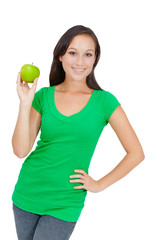 Healthy Lifestyle - Happy woman showing an apple