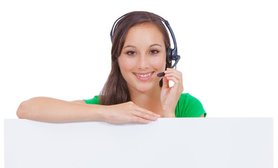 Call center headset woman sign
