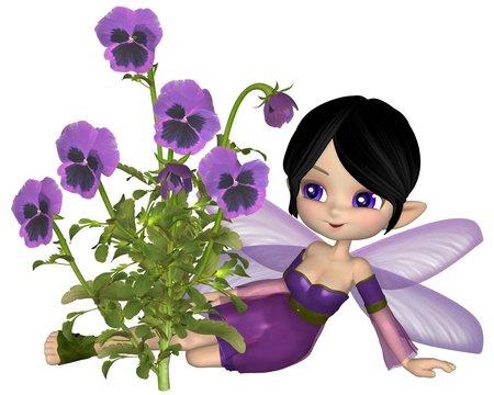 Cute Toon Purple Pansy Fairy, Sitting