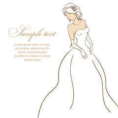 Beautiful bride in white dress. Wedding vector illustration