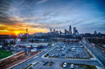 sunset over city of charlotte north carolina