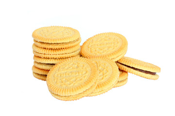 Chocolate cream cookies isolated on white