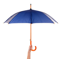 Blue Umbrella in hand isolated on white © Africa Studio