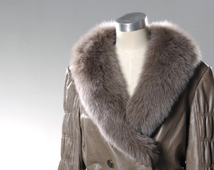 Isolated female fur coat dress on mannequin
