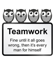 Fototapeta premium comical teamwork when it goes wrong sign