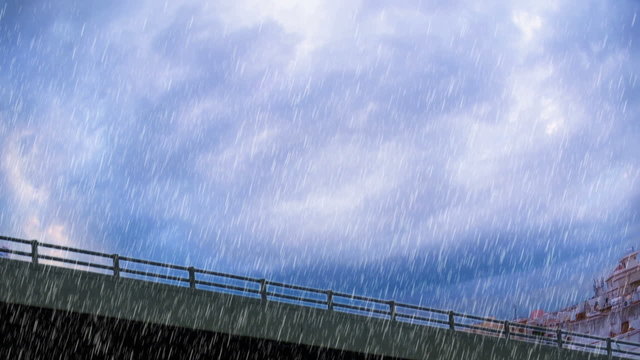 heavy rain over bridge in the city of Jeddah closeup