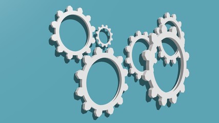 white gears on blue backdrop