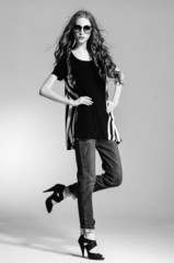 fashion shot of girl with posing in black and white