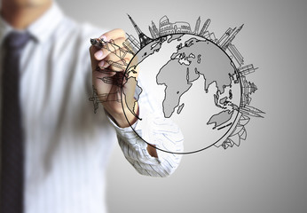 Business man drawing social network