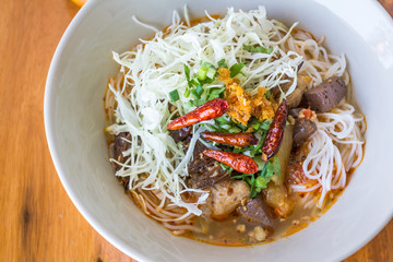 Thai vermicelli eaten with curry and vegetable