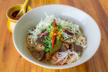 Thai vermicelli eaten with curry and vegetable