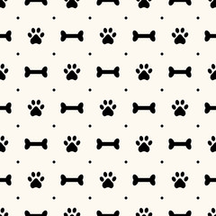 Seamless animal pattern of paw footprint and bone