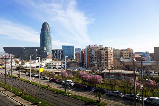 View of Barcelona with Torre agbar skyscraper