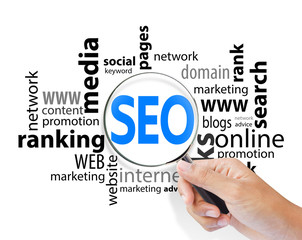 Magnifying Glass with SEO search, internet concept