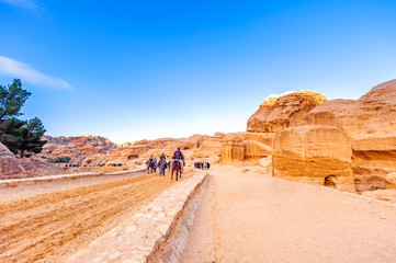 Fototapeta na wymiar Ruins of Petra at Djinn Blocks in Petra, Ma'an, Jordan