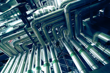Obraz premium Industrial zone, Steel pipelines and equipment
