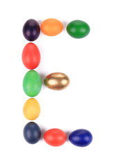 Letter E from the eggs for easter.