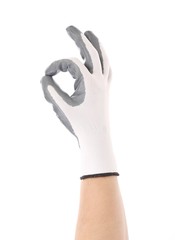 Hand shows o'key sign in glove