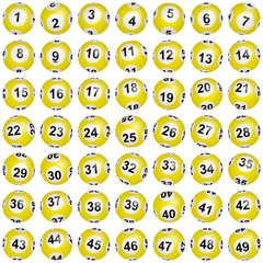 Boules de loto Jaunes numérotées de 1 à 49