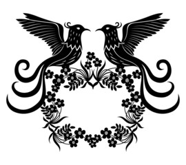 Vector sign. Birds and flowers.