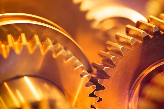 golden gear wheels, close-up