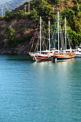 Yachts at the pier on Turkish resort, Fethiye, Turkey