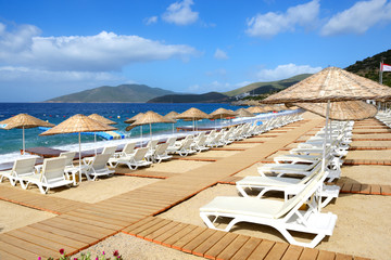 The beach with sand at luxury hotel, Bodrum, Turkey