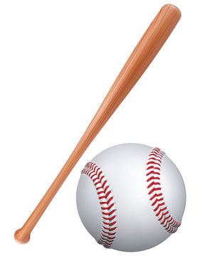 Baseball bat and ball isolated. Vector illustration