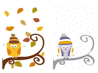 owl - autumn, winter / vectors