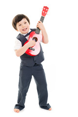 Boy playing ukulele
