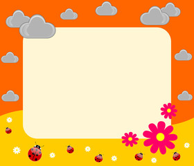 Spring photo frame with flowers and clouds