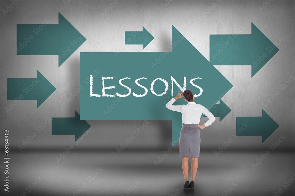 Poster lessons against blue arrows pointing